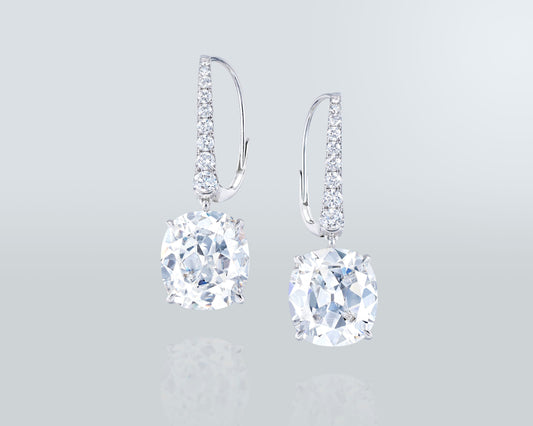 14.46 carat Antique Cushion Cut Diamond Earrings