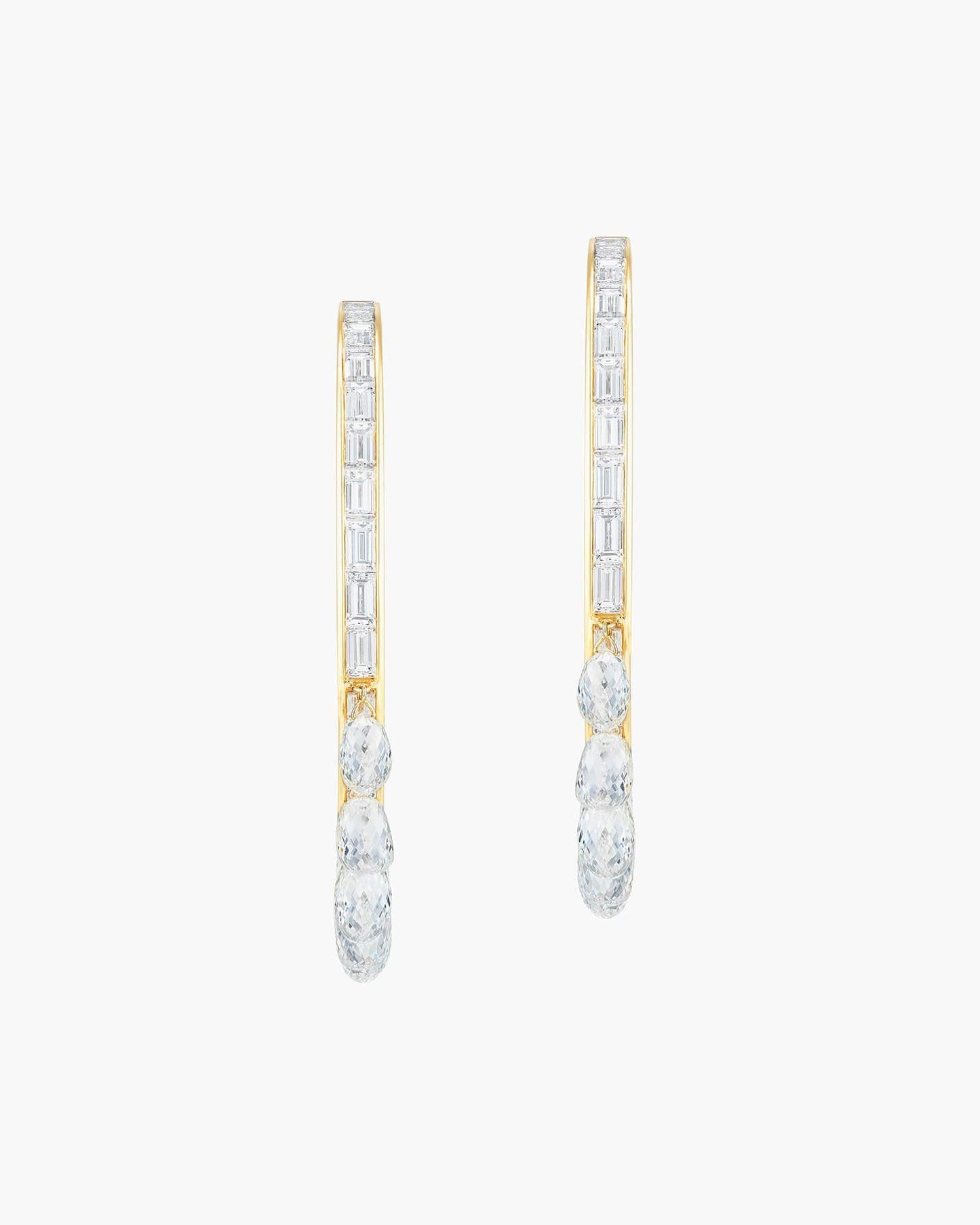 Briolette and Baguette Diamond Yellow Gold Hoop Earrings