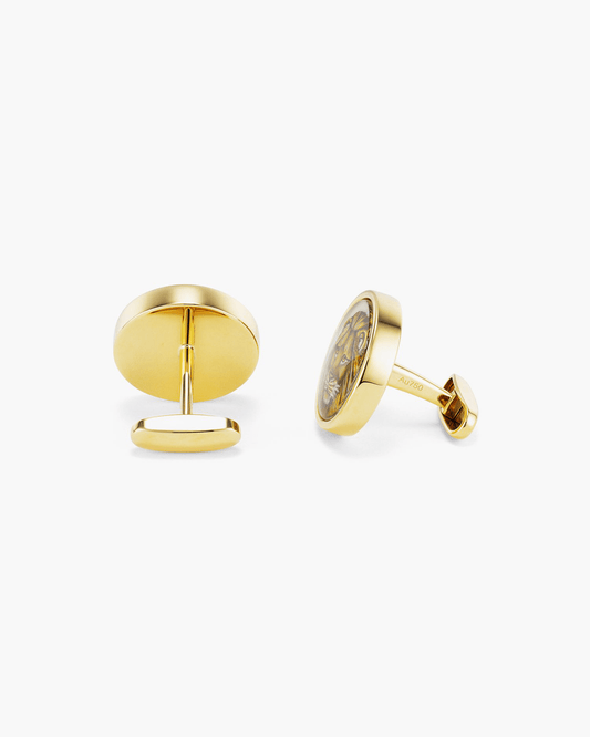 Mother of Pearl and Crystal Hand Painted Lion Cufflinks