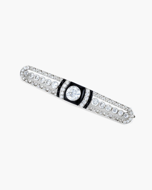 Art Deco Diamond and Onyx Brooch