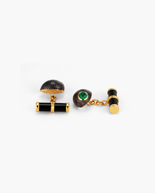 Neritina Natalensis Shell, Emerald and Onyx Cufflinks
