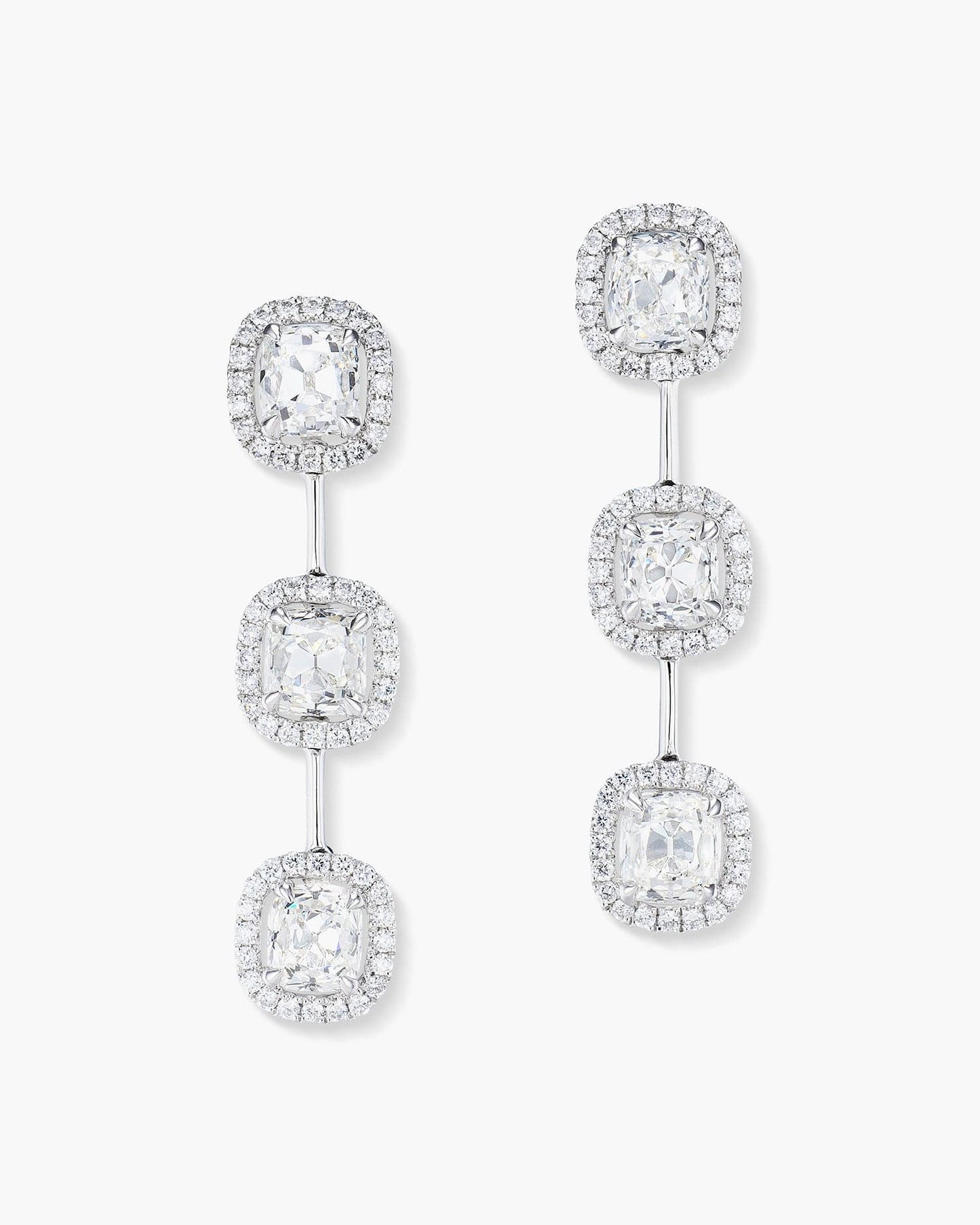 3-Stone Antique Cushion Cut Diamond Earrings