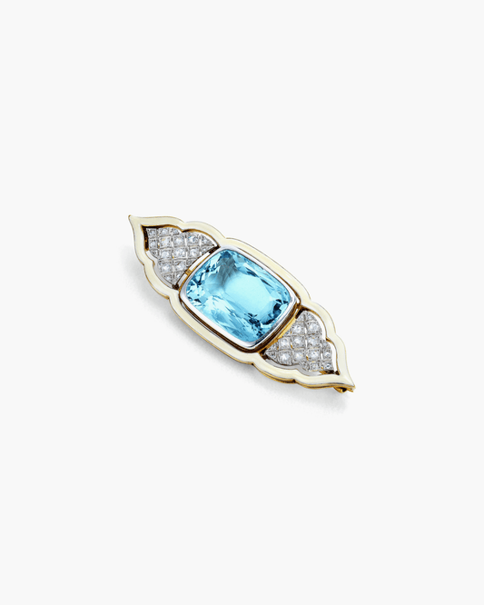 Edwardian Aquamarine and Enamel Brooch