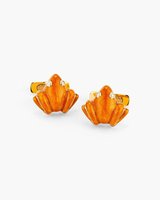 Yellow Enamel and Diamond Frog Cufflinks