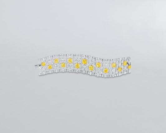 Cushion Cut Fancy Vivid Yellow and White Diamond Bracelet