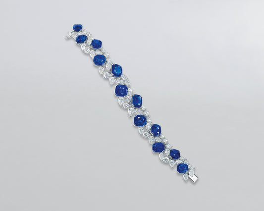 Cushion Cut Ceylon Sapphire and Diamond Bracelet