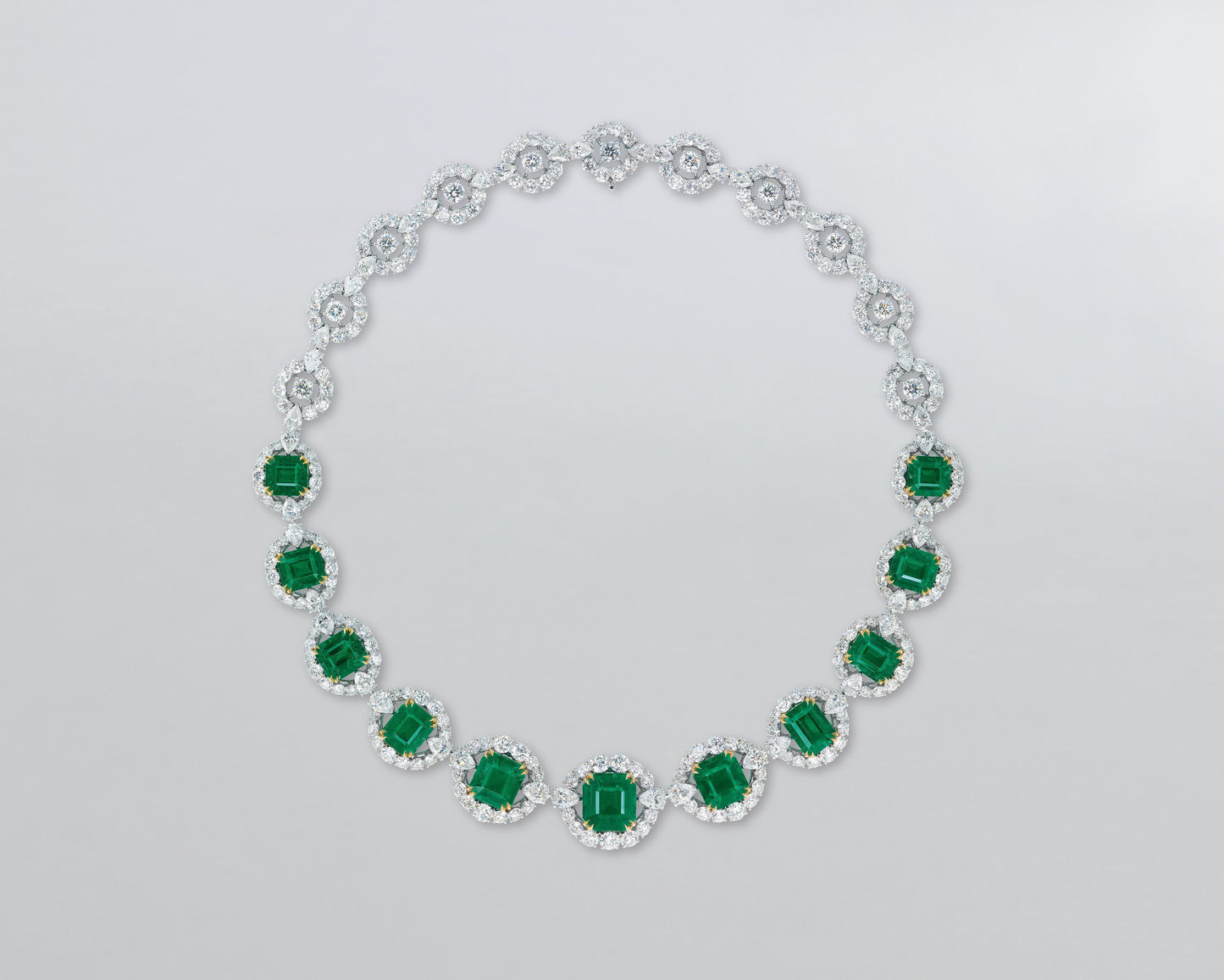 Emerald Cut Colombian Emerald and Diamond Necklace